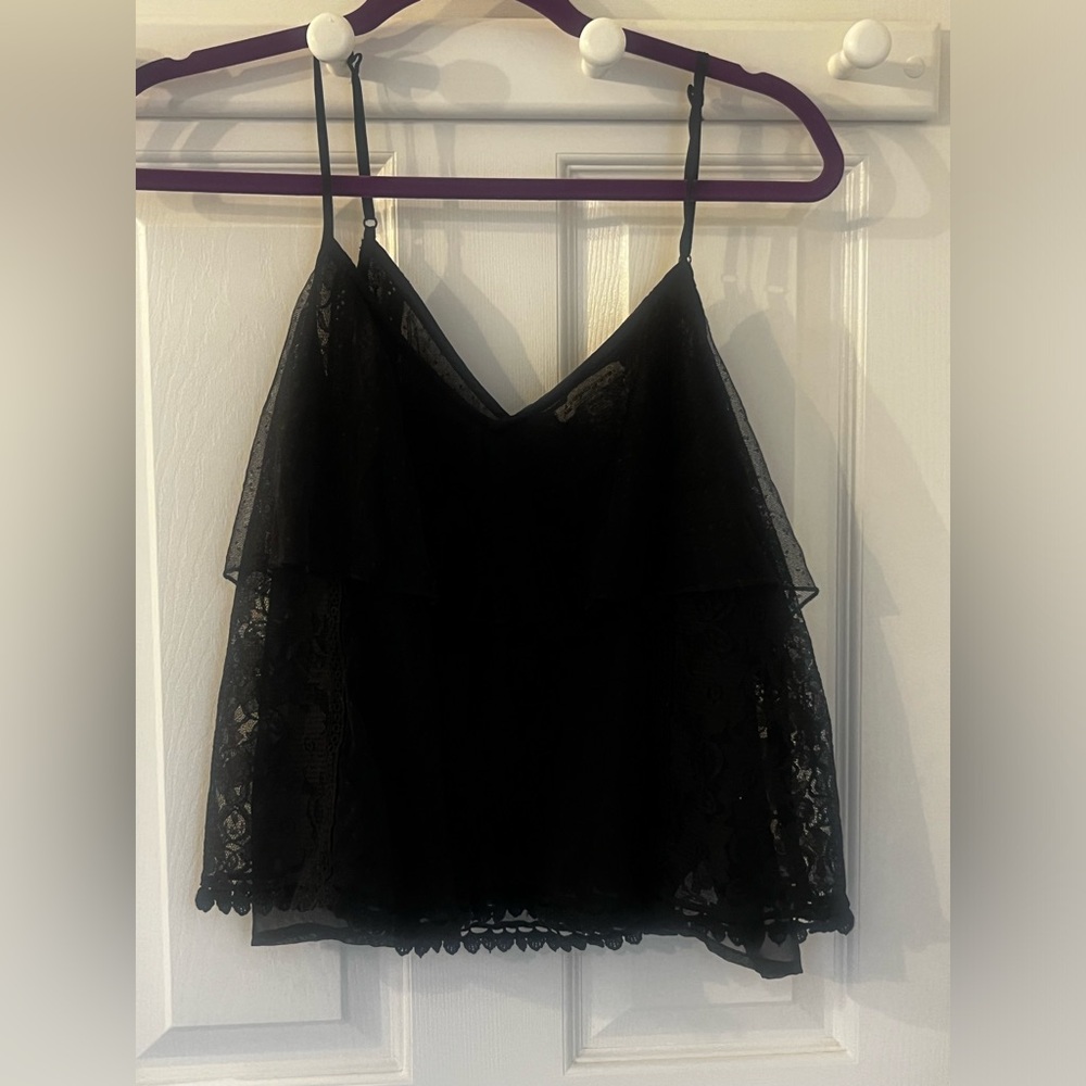 American Eagle Black Tiered Crop Tank